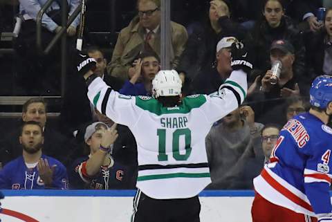 NEW YORK, NY – JANUARY 17: Patrick Sharp #10 of the Dallas Stars celebrates his goal at 12:54 of the second period against the New York Rangers at Madison Square Garden on January 17, 2017 in New York City. (Photo by Bruce Bennett/Getty Images)