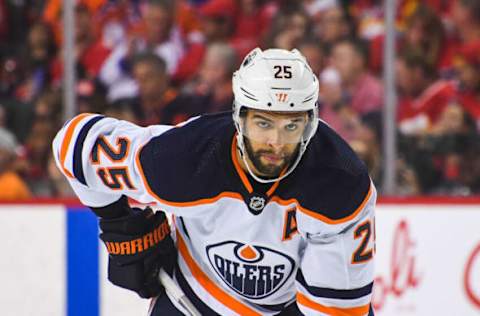 CALGARY, AB – MAY 26: Darnell Nurse #25 of the Edmonton Oilers in action against the Calgary Flames during Game Five of the Second Round of the 2022 Stanley Cup Playoffs at Scotiabank Saddledome on May 26, 2022, in Calgary, Alberta, Canada. The Oilers defeated the Flames 5-4 in overtime to win the series four games to one. (Photo by Derek Leung/Getty Images)