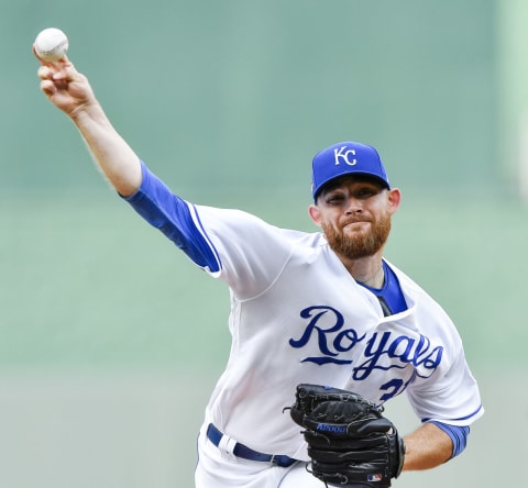 Kansas City Royals starting pitcher Ian Kennnedy throws against the Cincinnati Reds on Tuesday, June 12, 2018, at Kauffman Stadium in Kansas City, Mo. (John Sleezer/Kansas City Star/TNS via Getty Images)