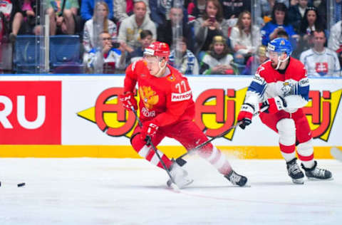 BRATISLAVA, SLOVAKIA – MAY 26: Kiril Kaprizov of Russia in action during the 2019 IIHF Ice Hockey World Championship Slovakia third-place play-off game between Russia and the Czech Republic at Ondrej Nepela Arena on May 26, 2019, in Bratislava, Slovakia. (Photo by Pawel Andrachiewicz/PressFocus/MB Media/Getty Images)