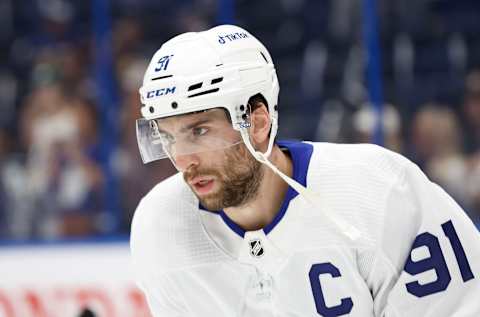 May 12, 2022; Tampa, Florida, USA; Toronto Maple Leafs center John Tavares (91)  Mandatory Credit: Kim Klement-USA TODAY Sports