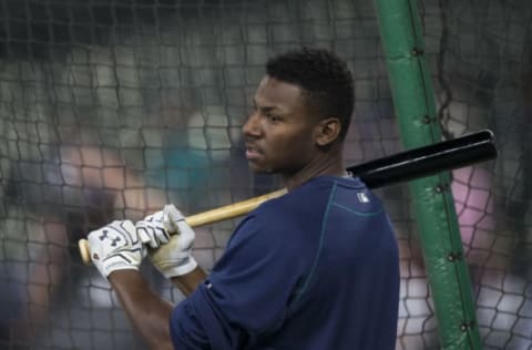 SEATTLE, WA – JUNE 11: Seattle Mariners 2016 first round draft pick Kyle Lewis watches batting practice before a game between the Texas Rangers and the Seattle Mariners at Safeco Field on June 11, 2016 in Seattle, Washington. The Rangers won the game 2-1 in eleven innings. (Photo by Stephen Brashear/Getty Images)