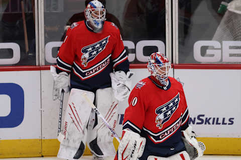 Ilya Samsonov, Vitek Vanecek, Washington Capitals Mandatory Credit: Geoff Burke-USA TODAY Sports