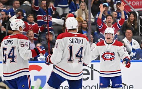 Oct 2, 2023; Toronto, Ontario, CAN; Montreal Canadiens forward Nick Suzuki. Mandatory Credit: Dan Hamilton-USA TODAY Sports