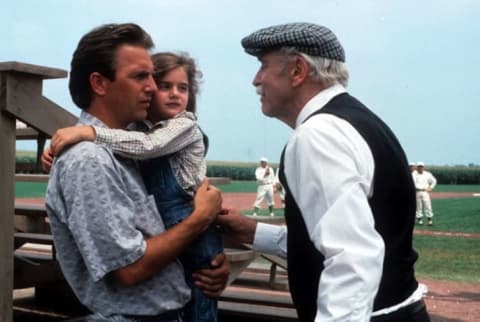 Kevin Costner, Gaby Hoffmann, and Burt Lancaster in Field of Dreams (1989).