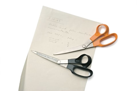 Prototypes of Fiskars scissors in black and orange