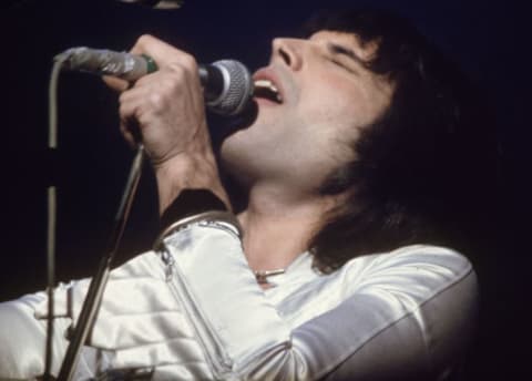 Freddie Mercury in concert in 1975.