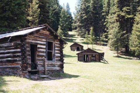 A miner's cabins in the ghost town of Garnet, Montana