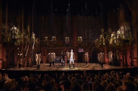 The cast of Hamilton performing at the Grammys.