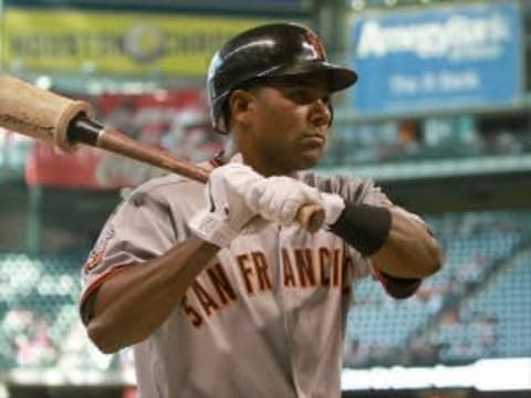 August 21, 2011; Houston, TX, USA; San Francisco Giants infielder Miguel Tejada (10) waits on deck in a game against the Houston Astros at Minute Maid Park. Mandatory Credit: Troy Taormina-USA TODAY Sports