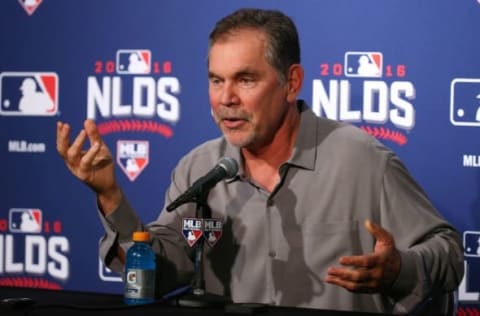 Oct 6, 2016; Chicago, IL, USA; San Francisco Giants manager Bruce Bochy speaks at a press conference one day prior to game one of the NLDS against the Chicago Cubs at Wrigley Field. Mandatory Credit: Jerry Lai-USA TODAY Sports