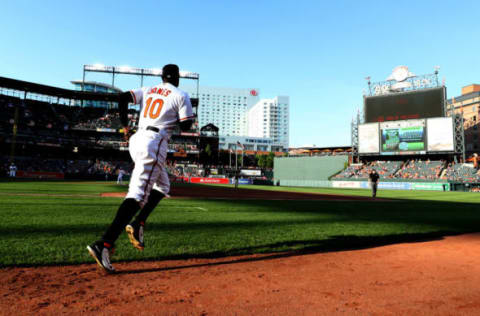 BALTIMORE, MD – SEPTEMBER 30: Adam Jones #10 of the Baltimore Orioles takes the field in the seventh inning against the Houston Astros at Oriole Park at Camden Yards on September 30, 2018 in Baltimore, Maryland. (Photo by Rob Carr/Getty Images)