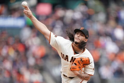 SAN FRANCISCO, CA – APRIL 05: Dereck Rodriguez #57 of the San Francisco Giants pitches against the Tampa Bay Rays in the top of the first inning of a Major League Baseball game on Opening Day at Oracle Park on April 5, 2019 in San Francisco, California. (Photo by Thearon W. Henderson/Getty Images)