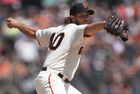 SAN FRANCISCO, CA – APRIL 13: Madison Bumgarner #40 of the San Francisco Giants pitches against the Colorado Rockies in the top of the first inning during a Major League baseball game at Oracle Park on April 13, 2019 in San Francisco, California. (Photo by Thearon W. Henderson/Getty Images)