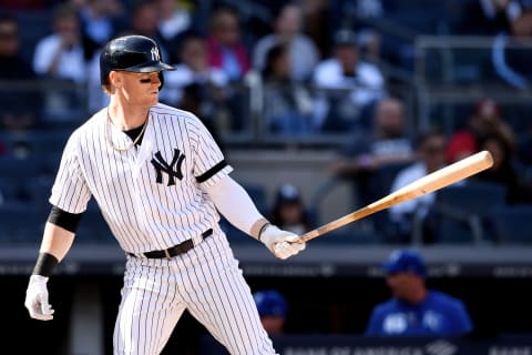 NEW YORK, NEW YORK – APRIL 21: Clint Frazier #77 of the New York Yankees prepares to bat during the ninth inning of the game against the Kansas City Royals at Yankee Stadium on April 21, 2019 in the Bronx borough of New York City. (Photo by Sarah Stier/Getty Images). He could be a San Francisco Giants trade target this summer.