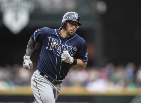 SEATTLE, WA – AUGUST 11: Eric Sogard #9 of the Tampa Bay Rays rounds the bases after hitting a solo home run off of relief pitcher Wade LeBlanc #49 of the Seattle Mariners during the fourth inning of a game at T-Mobile Park on August 11, 2019 in Seattle, Washington. The Rays won the game 1-0. (Photo by Stephen Brashear/Getty Images)