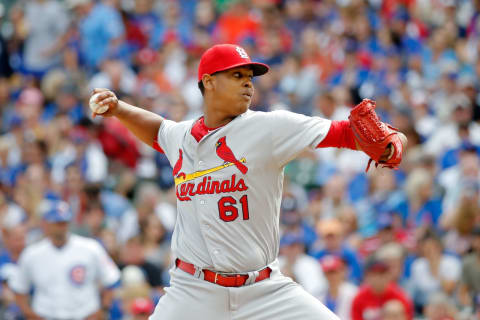 CHICAGO, IL – SEPTEMBER 24: Alex Reyes #61 of the St. Louis Cardinals pitches against the Chicago Cubs during the first inning at Wrigley Field on September 24, 2016 in Chicago, Illinois. (Photo by Jon Durr/Getty Images)