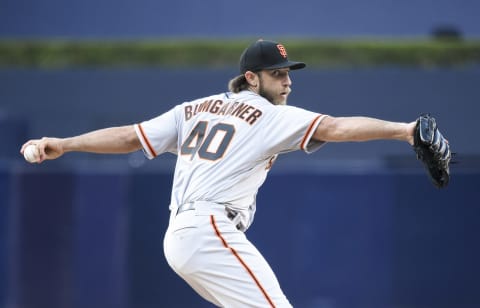 SAN DIEGO, CA – APRIL 8: Madison Bumgarner #40 of the San Francisco Giants pitches during the first inning of a baseball game against the San Diego Padres at PETCO Park on April 8, 2017 in San Diego, California. (Photo by Denis Poroy/Getty Images)