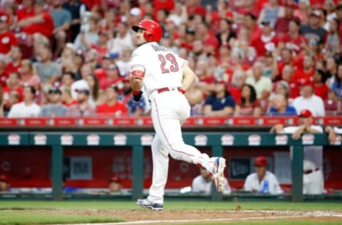 CINCINNATI, OH – JULY 03: Adam Duvall #23 of the Cincinnati Reds watches his home run in the fifth inning against the Chicago White Sox at Great American Ball Park on July 3, 2018 in Cincinnati, Ohio. (Photo by Andy Lyons/Getty Images)