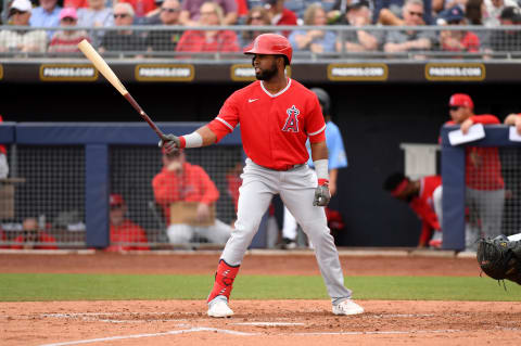 PEORIA, ARIZONA – MARCH 10: Arismendy Alcantara #20 of the Los Angeles Angels gets ready in the batter’s box during a spring training game against the Seattle Mariners at Peoria Stadium on March 10, 2020. (Photo by Norm Hall/Getty Images)