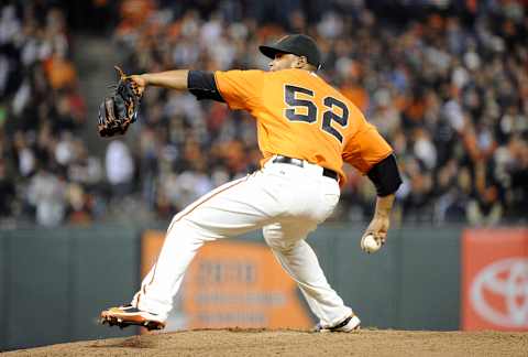 Ramon Ramirez #52 of the SF Giants pitches against the Houston Astros in the eighth inning during an MLB baseball game August 26, 2011 at AT&T Park. (Photo by Thearon W. Henderson/Getty Images)