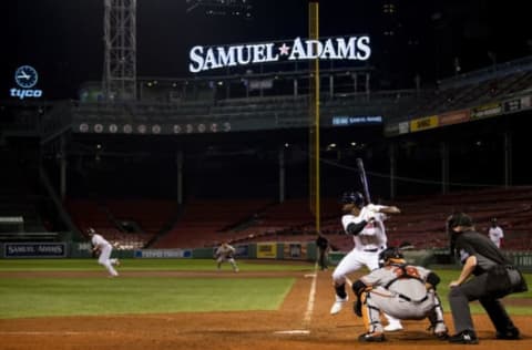 BOSTON, MA – SEPTEMBER 24: Jackie Bradley Jr. #19 of the Boston Red Sox bats during the ninth inning of a game against the Baltimore Orioles on September 24, 2020 at Fenway Park in Boston, Massachusetts. The 2020 season had been postponed since March due to the COVID-19 pandemic. (Photo by Billie Weiss/Boston Red Sox/Getty Images)