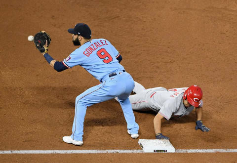 Marwin Gonzalez #9 of the Minnesota Twins playing first base during the second inning of the game at Target Field on September 26, 2020. (Photo by Hannah Foslien/Getty Images)