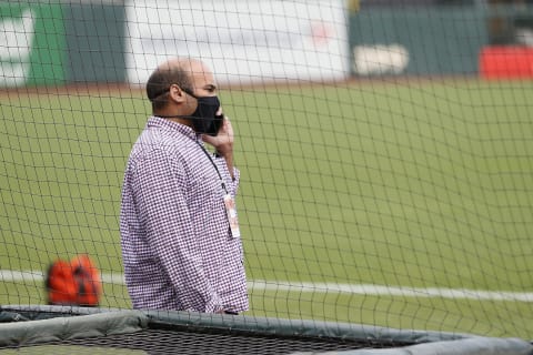 SF Giants president of baseball operations Farhan Zaidi’s making a call at Oracle Park. (Photo by Lachlan Cunningham/Getty Images)