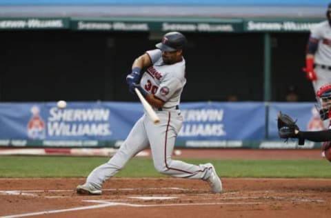 CLEVELAND, OH – AUGUST 25: LaMonte Wade Jr #30 of the Minnesota Twins bats against the Cleveland Indians during the second inning at Progressive Field on August 25, 2020 in Cleveland, Ohio. (Photo by Ron Schwane/Getty Images)