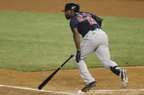 MIAMI, FLORIDA – SEPTEMBER 15: Jackie Bradley Jr. #19 of the Boston Red Sox at bat against the Miami Marlins at Marlins Park on September 15, 2020 in Miami, Florida. (Photo by Michael Reaves/Getty Images)