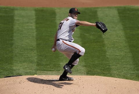 Tyler Anderson #31 of the SF Giants pitches against the Oakland Athletics in the bottom of the first inning at RingCentral Coliseum on September 20, 2020, in Oakland, California. (Photo by Thearon W. Henderson/Getty Images)