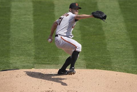 OAKLAND, CALIFORNIA – SEPTEMBER 20: Tyler Anderson #31 of the San Francisco Giants pitches against the Oakland Athletics in the bottom of the first inning at RingCentral Coliseum on September 20, 2020 in Oakland, California. (Photo by Thearon W. Henderson/Getty Images) – SF Giants