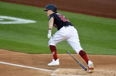 WASHINGTON, DC – SEPTEMBER 21: Brock Holt #27 of the Washington Nationals bats against the Philadelphia Phillies at Nationals Park on September 21, 2020 in Washington, DC. (Photo by G Fiume/Getty Images)