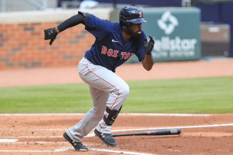 ATLANTA, GA – SEPTEMBER 27: Jackie Bradley Jr. #19 of the Boston Red Sox in action during a game against Atlanta at Trust Park on September 27, 2020 in Atlanta, Georgia. (Photo by Carmen Mandato/Getty Images)