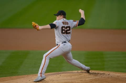 OAKLAND, CA – SEPTEMBER 18: Logan Webb #62 of the San Francisco Giants pitches during the game against the Oakland Athletics at RingCentral Coliseum on September 18, 2020 in Oakland, California. The Athletics defeated the Giants 6-0. (Photo by Michael Zagaris/Oakland Athletics/Getty Images)