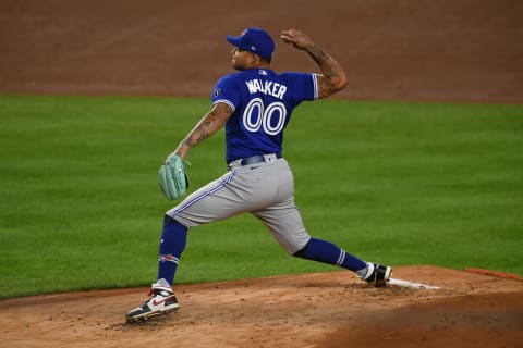 Taijuan Walker #00 of the Toronto Blue Jays pitches during the first inning against the New York Yankees at Yankee Stadium on September 15, 2020. (Photo by Sarah Stier/Getty Images)