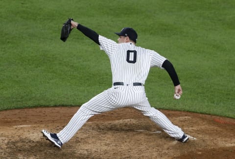 Adam Ottavino #0 of the New York Yankees in action against the Tampa Bay Rays at Yankee Stadium on September 02, 2020 in New York City. (Photo by Jim McIsaac/Getty Images)