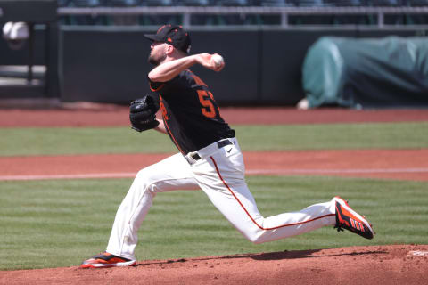 SCOTTSDALE, ARIZONA – MARCH 04: Alex Wood #57 of the SF Giants delivers during the first inning of a spring training game against the Chicago White Sox at Scottsdale Stadium March 04, 2021. (Photo by Carmen Mandato/Getty Images)