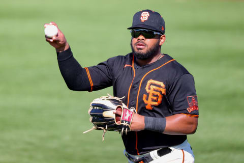 SCOTTSDALE, ARIZONA – MARCH 04: Heliot Ramos #80 of the SF Giants makes a catch during the sixth inning of a spring training game against the Chicago White Sox at Scottsdale Stadium on March 04, 2021. (Photo by Carmen Mandato/Getty Images)