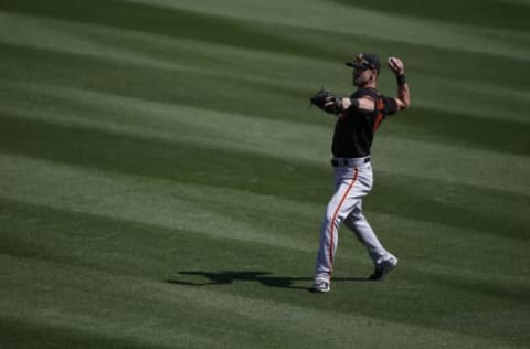 TEMPE, ARIZONA – MARCH 11: Steven Duggar #6 of the SF Giants warms up prior to the MLB spring training baseball game against of the Los Angeles Angels at Tempe Diablo Stadium on March 11, 2021 in Tempe, Arizona. (Photo by Ralph Freso/Getty Images)