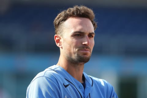 PEORIA, ARIZONA – MARCH 15: Braden Bishop #5 of the Seattle Mariners reacts in the seventh inning against the Arizona Diamondbacks during the MLB spring training baseball game at Peoria Sports Complex on March 15, 2021 in Peoria, Arizona. (Photo by Abbie Parr/Getty Images)