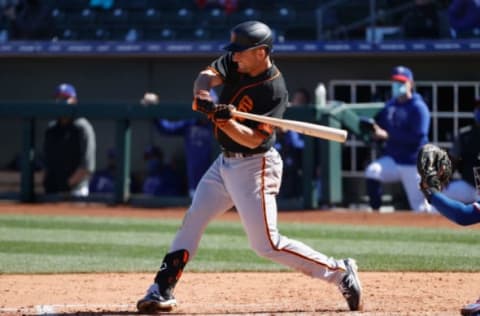 SURPRISE, ARIZONA – MARCH 01: Jason Vosler #32 of the SF Giants bats against the Texas Rangers during the MLB spring training game on March 01, 2021 in Surprise, Arizona. (Photo by Christian Petersen/Getty Images)