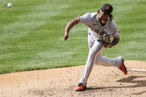 PHILADELPHIA, PENNSYLVANIA – APRIL 21: Camilo Doval #75 of the SF Giants pitches during the seventh inning against the Philadelphia Phillies at Citizens Bank Park on April 21, 2021 in Philadelphia, Pennsylvania. (Photo by Tim Nwachukwu/Getty Images)