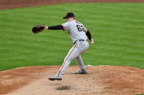 CINCINNATI, OH – MAY 17: Logan Webb #62 of the SF Giants pitches against the Cincinnati Reds at Great American Ball Park on May 17, 2021 in Cincinnati, Ohio. (Photo by Jamie Sabau/Getty Images)