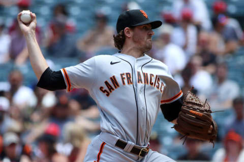 ANAHEIM, CALIFORNIA – JUNE 23: Kevin Gausman #34 of the SF Giants pitches during the first inning against the Los Angeles Angels at Angel Stadium of Anaheim on June 23, 2021. (Photo by Katelyn Mulcahy/Getty Images)