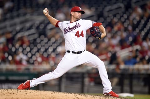 WASHINGTON, DC – JULY 20: Daniel Hudson #44 of the Washington Nationals pitches against the Miami Marlins at Nationals Park on July 20, 2021. (Photo by G Fiume/Getty Images)