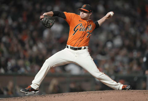 SAN FRANCISCO, CALIFORNIA – JULY 30: Sammy Long #73 of the SF Giants pitches against the Houston Astros in the top of the six inning at Oracle Park on July 30, 2021. (Photo by Thearon W. Henderson/Getty Images)