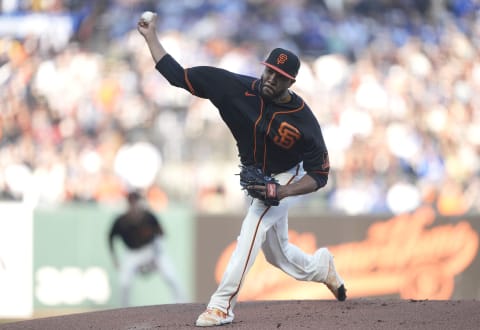 SAN FRANCISCO, CALIFORNIA – SEPTEMBER 04: Jay Jackson of the SF Giants pitches against the Los Angeles Dodgers in the top of the first inning at Oracle Park. (Photo by Thearon W. Henderson/Getty Images)