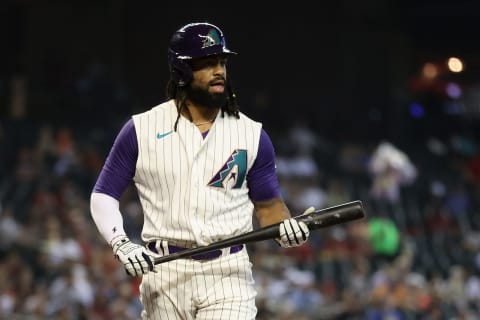 PHOENIX, ARIZONA – SEPTEMBER 05: Henry Ramos #14 of the Arizona Diamondbacks bats against the Seattle Mariners during the seventh inning of the MLB game at Chase Field on September 05, 2021. Ramos has previously played in the SF Giants organization and is the older brother of prospect Heliot Ramos. (Photo by Christian Petersen/Getty Images)