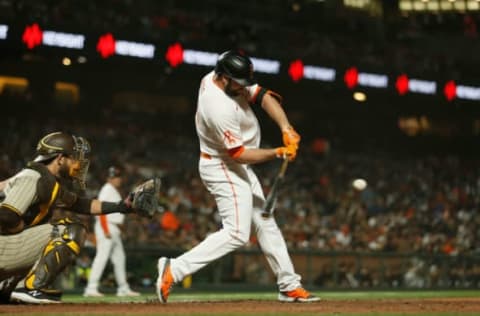 SAN FRANCISCO, CALIFORNIA – SEPTEMBER 14: Darin Ruf #33 of the San Francisco Giants at bat against the San Diego Padres at Oracle Park on September 14, 2021 in San Francisco, California. (Photo by Lachlan Cunningham/Getty Images)